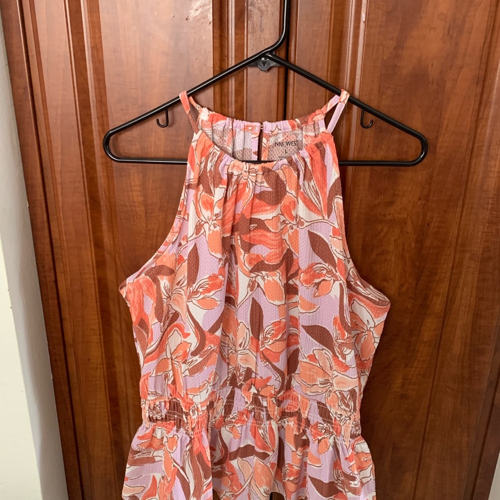 NINE WEST BROWN PINK WHITE AND BROWN FLORAL SLEEVELESS TOP  SIZE LARGE